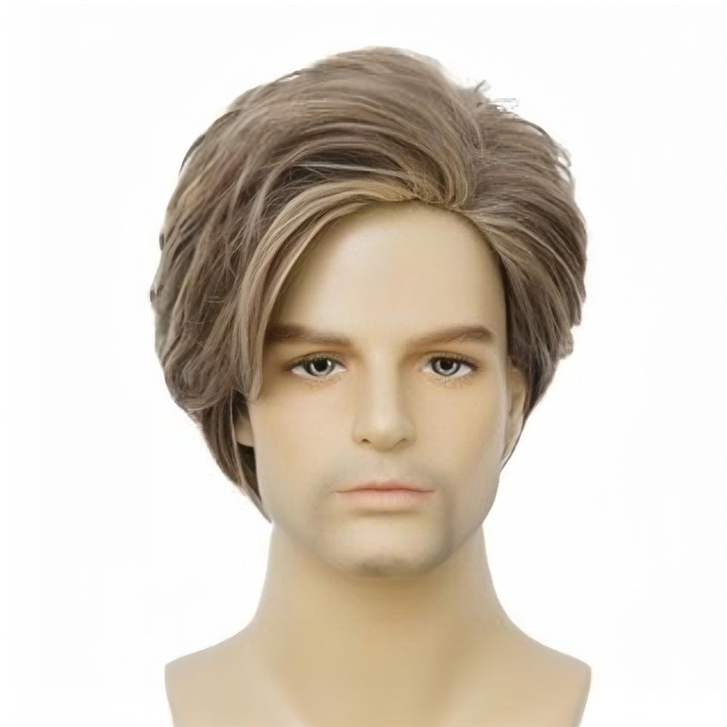 Swiking Men Wig Short Blonde Brown Layered Natural Synthetic Hair Full Wigs for Male Guy Daily Party Wear (Brown Blonde) - Image 2